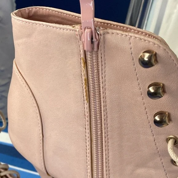 Light pink lace up peep toe ankle high heel zipper booties size 10 - Picture 14 of 14